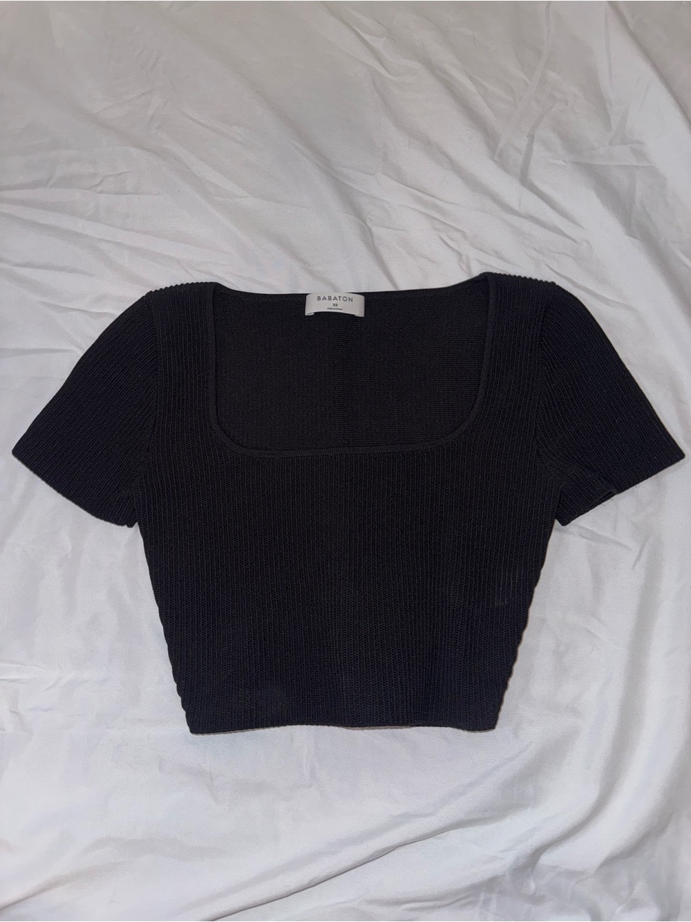 Aritzia Babaton Sculpt Knit Square Neck Crop Top XS Black